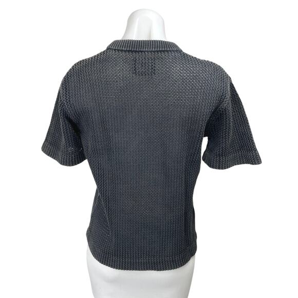 Abercrombie & Fitch Black Open Knit Short Sleeve Pocket Tee T-Shirt Top Size XS - Picture 2 of 3